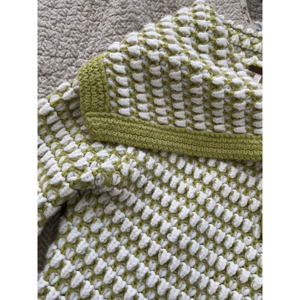 Women's Free People chunky buttoned knit sweater, green & white, Sz XS - Picture 6 of 6